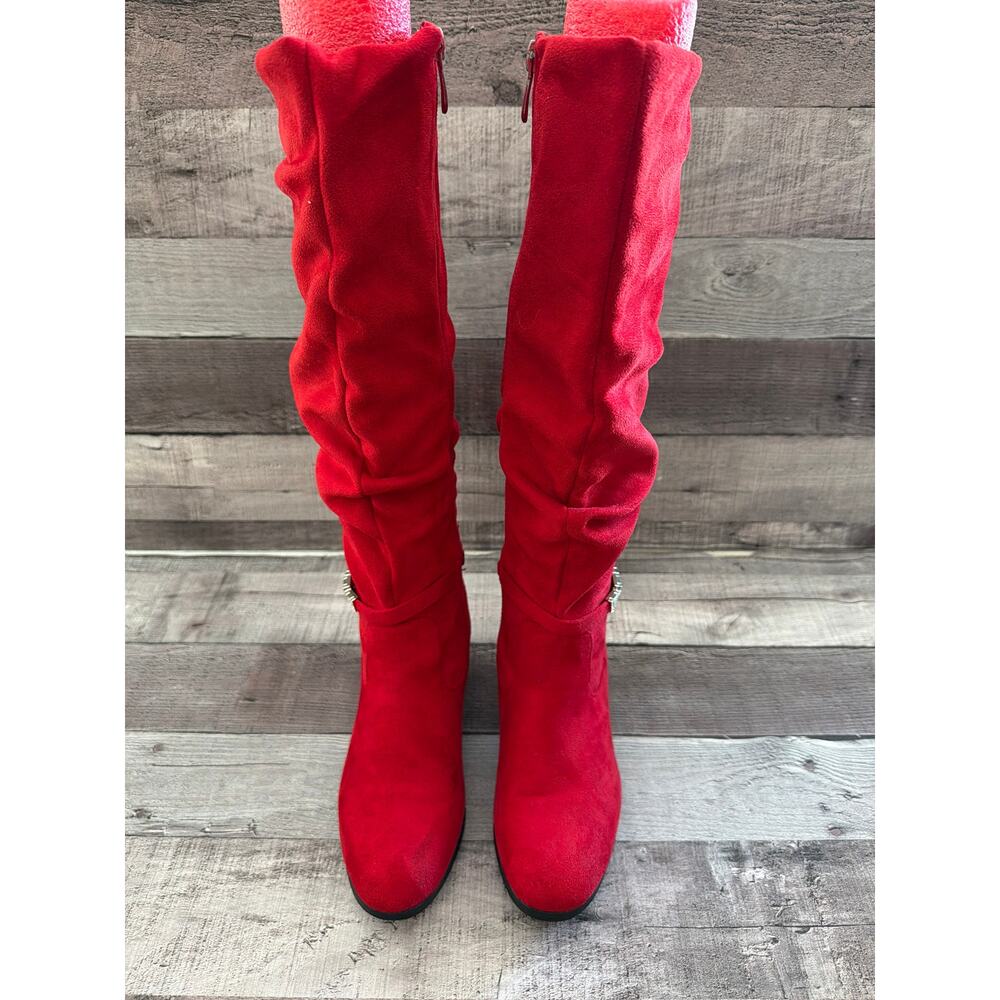 Dream Paris Jennifer-1 Red Tall Full Zip Silver Bling Boots Women’s 5.5 NIB Gift - Picture 4 of 10